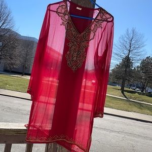 Red beaded Tunic XL